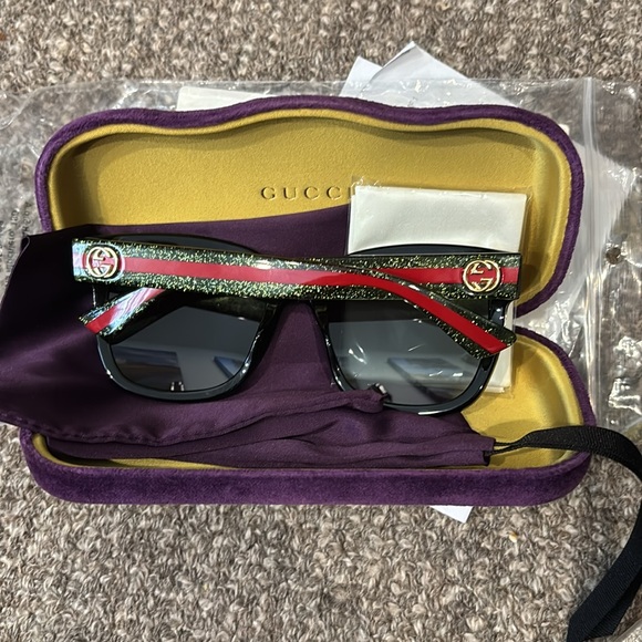 GUCCI Sunglasses GG 0034S Black w Red & Green Glitter - Picture 5 of 16